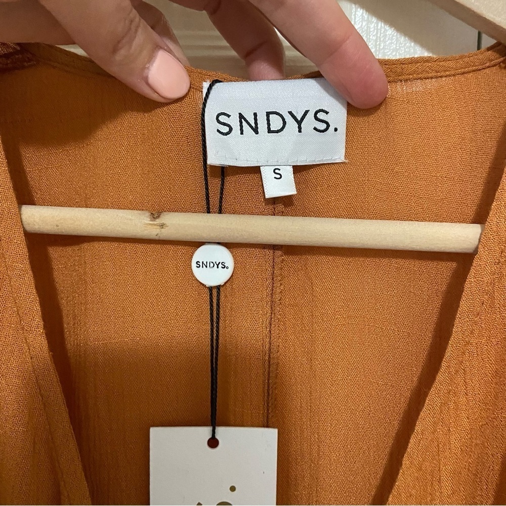 SNDYS NWT Botanical Tie Front Cut Out Rust Brown Boho Midi Maxi Dress Small - Picture 5 of 8